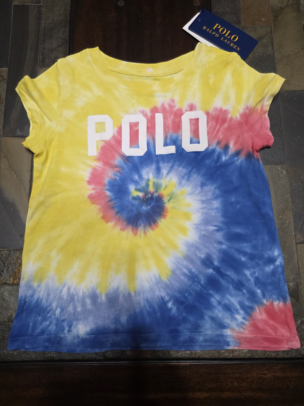 Polo by Ralph Lauren Girls 3T Tie-Dye Spiral Logo Tee - Yellow, Blue, Pink